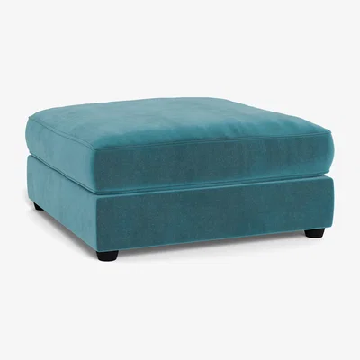 Heal's Heal's Tailor Footstool Smart Luxe Velvet Airforce Blue Black Feet - Heal's UK Furniture