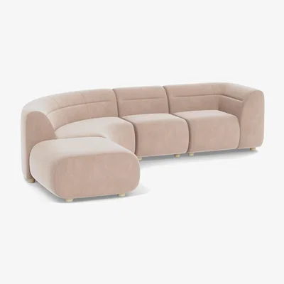 Heal's Heal's Lilli Left Hand Facing Curved Corner Sofa Smart Velvet Pebble Natural Ash Feet - Heal's UK Furniture