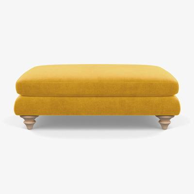 Heal's Heal's Hampstead Large Footstool Smart Luxe Velvet Canary Natural Feet - Heal's UK Furniture