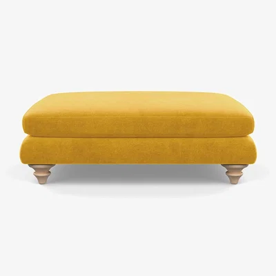 Heal's Heal's Hampstead Large Footstool Smart Luxe Velvet Canary Natural Feet - Heal's UK Furniture