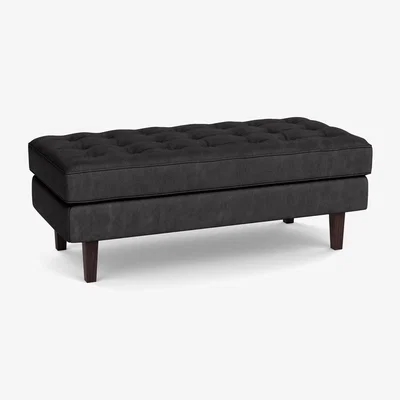 Heal's Heal's Hepburn Ottoman Leather Grain Graphite 063 Walnut Feet - Heal's UK Furniture
