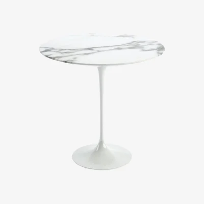 Heal's Knoll Saarinen Side table Diam 51cm Arabescato Coated Top White Base - Heal's UK Furniture