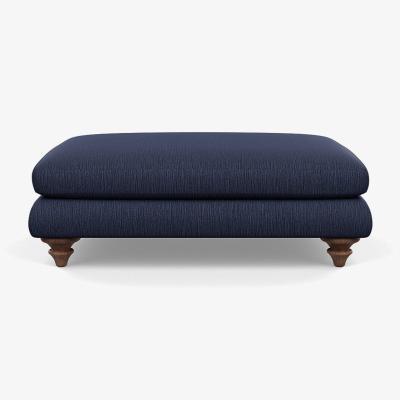Heal's Heal's Hampstead Large Footstool Smart Linen Mix Navy Natural Feet - Heal's UK Furniture