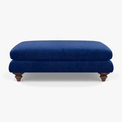 Heal's Heal's Hampstead Large Footstool Smart Luxe Velvet Azure Chestnut Stain Feet - Heal's UK Bedroom Furniture