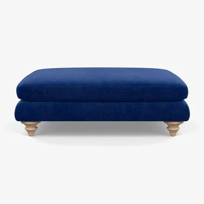 Heal's Heal's Hampstead Large Footstool Smart Luxe Velvet Azure Natural Feet - Heal's UK Furniture
