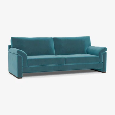 Heal's Heal's Paris II 4 Seater Sofa Smart Luxe Velvet Airforce Blue Walnut Feet - Heal's UK Furniture