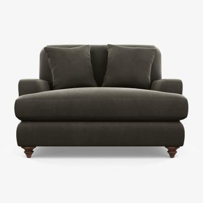 Heal's Heal's Hampstead Loveseat Velvet Charcoal Chestnut Stain Feet - Heal's UK Bedroom Furniture