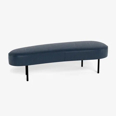 Heal's Heal's Isola Large Ottoman Leather Stonewash Navy Blue 279 Black Feet - Heal's UK Furniture