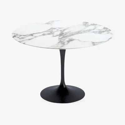 Heal's Knoll Saarinen Tulip Round Dining Table Diam 107cm Arabescato Coated Top Black Base - Heal's UK Furniture