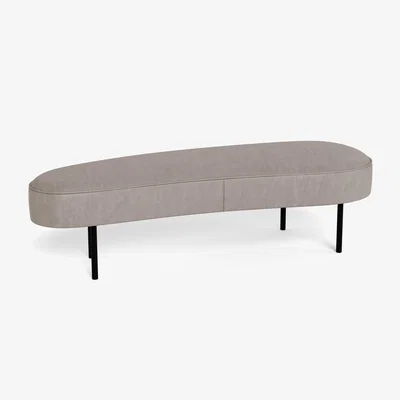 Heal's Heal's Isola Large Ottoman Leather Grain Light Grey 060 Bronze Feet - Heal's UK Furniture