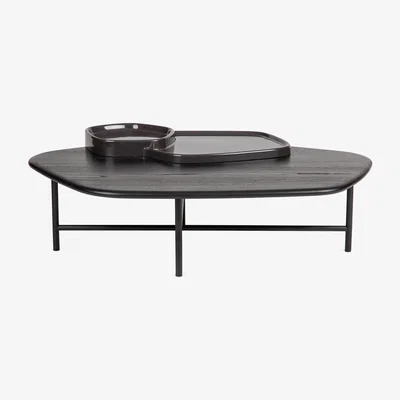 Heal's Ligne Roset Lewa Low Coffee Table Black Stained Ash Top Black Cermaic Holder - Heal's UK Furniture