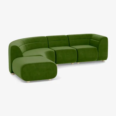 Heal's Heal's Lilli Left Hand Facing Curved Corner Sofa Smart Luxe Velvet Grass Natural Ash Feet - Heal's UK Furniture