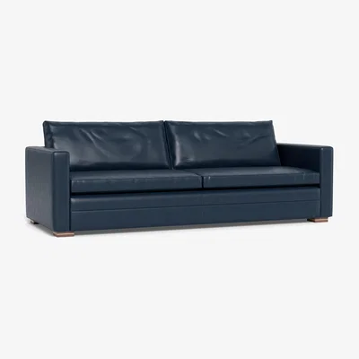 Heal's Heal's Palermo 5 Seater Sofa Leather Stonewash Navy Blue 279 Black Feet - Heal's UK Furniture