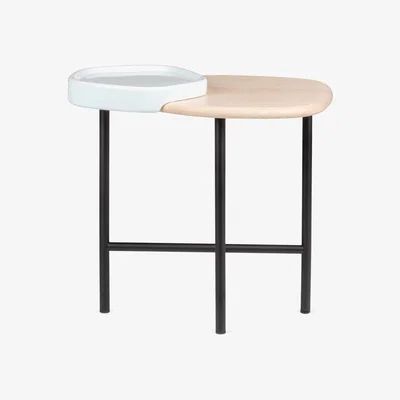 Heal's Ligne Roset Lewa Side Table Natural Ash Top White Ceramic Holder - Heal's UK Furniture