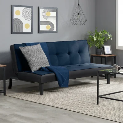 Happy Beds Aurora - Fabric Sofa Bed - Blue - Velvet - Happy Beds
