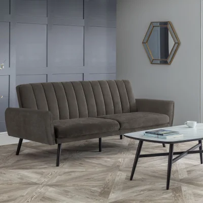 Happy Beds Afina - 2 Seater Sofa Bed - Grey - Velvet - Happy Beds