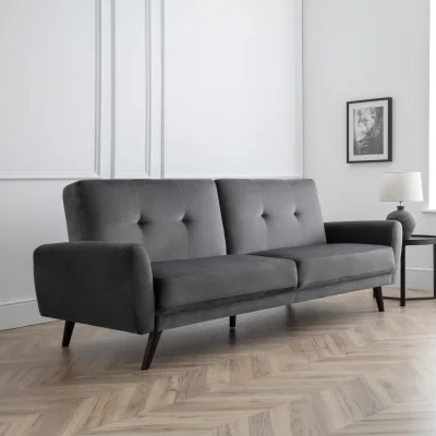 Happy Beds Monza - 2 Seater Sofa Bed - Grey - Velvet - Happy Beds