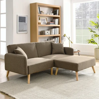 Happy Beds Zara - Two-Seater Sofa Bed with Matching Stool - Brown - Fabric - Two Seater - Happy Beds