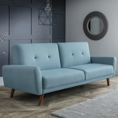 Happy Beds Monza - Fabric 3 Seater Sofa Bed - Blue - Linen - Happy Beds