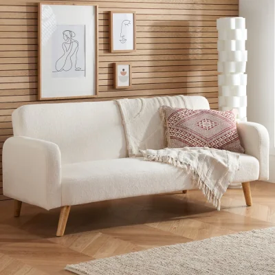 Happy Beds Micah - Single – Boucle Click-Clack Sofa Bed - White – Boucle Fabric - Make It Homely