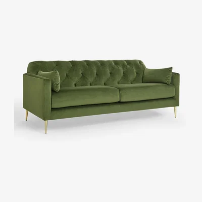 John Lewis Swoon Mendel Large 3 Seater Sofa, Gold Leg, Fern Green Velvet