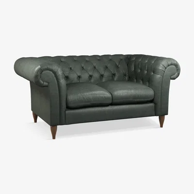 John Lewis John Lewis & Partners Cromwell Chesterfield Small 2 Seater Leather Sofa, Dark Leg