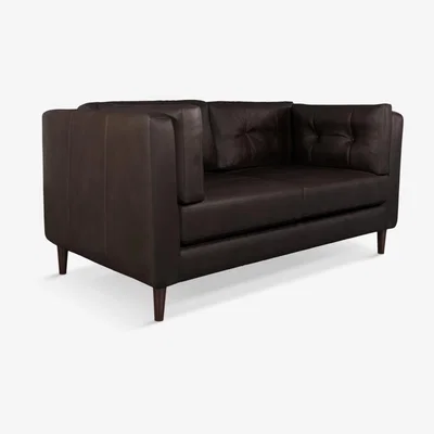John Lewis John Lewis & Partners Booth Medium 2 Seater Leather Sofa, Dark Leg