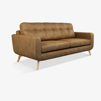 John Lewis John Lewis & Partners Barbican Large 3 Seater Leather Sofa, Light Leg, Demetra Light Tan