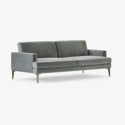 John Lewis west elm Andes Large 3 Seater Sofa Bed, Brass Leg, Distressed Velvet Mineral Grey