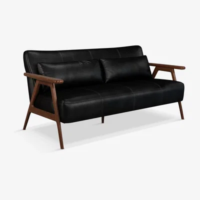 John Lewis John Lewis & Partners Hendricks Medium 2 Seater Leather Sofa, Dark Wood Frame