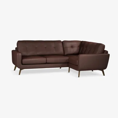 John Lewis John Lewis & Partners Barbican 5+ Seater RHF Corner End Leather Sofa, Dark Leg