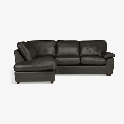 John Lewis John Lewis & Partners Camden 5+ Seater LHF Chaise Corner End Leather Sofa, Dark Leg