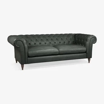 John Lewis John Lewis & Partners Cromwell Chesterfield Grand 4 Seater Leather Sofa, Dark Leg