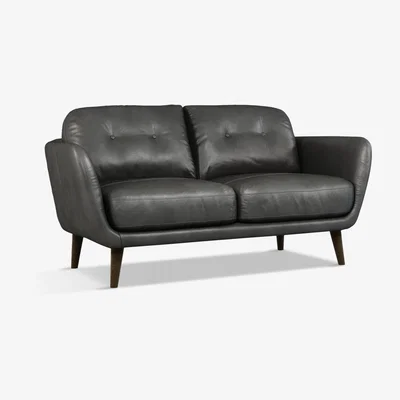 John Lewis John Lewis & Partners Arlo Small 2 Seater Leather Sofa, Dark Leg, Winchester Anthracite