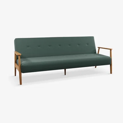 John Lewis John Lewis ANYDAY Show Wood Bench Large 3 Seater Sofa Bed, Light Leg, Cord Green