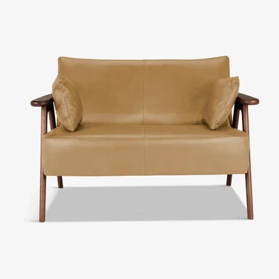 John Lewis John Lewis & Partners Hendricks Leather Loveseat, Dark Wood Frame