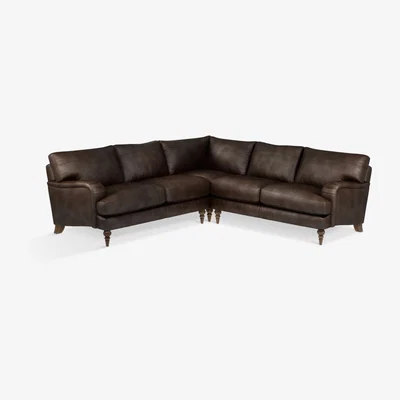 John Lewis John Lewis Otley 5+ Seater Leather Corner Sofa, Dark Leg