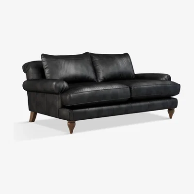 John Lewis Croft Collection Findon Large 3 Seater Leather Sofa, Dark Leg