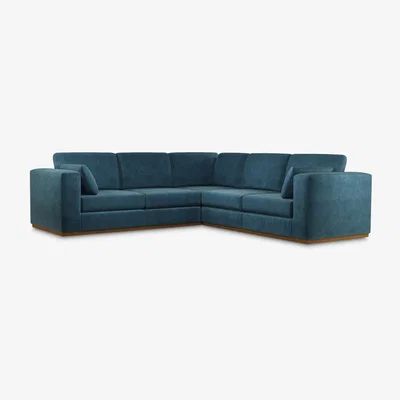 John Lewis John Lewis & Partners + Swoon Rubik 5+ Seater Corner Sofa, Lake Blue Velvet