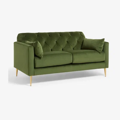 John Lewis Swoon Mendel Medium 2 Seater Sofa, Gold Leg, Fern Green Velvet