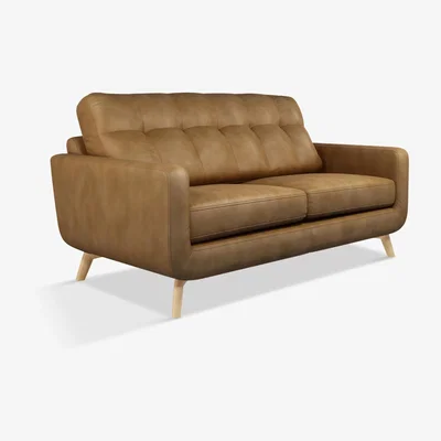 John Lewis John Lewis & Partners Barbican Medium 2 Seater Leather Sofa, Light Leg, Demetra Light Tan