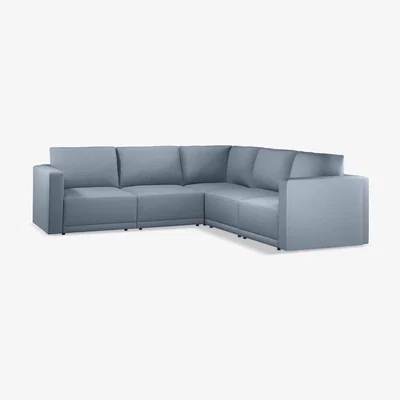 John Lewis John Lewis Bundle Bold Arm 5 Seater Corner Sofa, Light Leg, Fine Chenille Blue