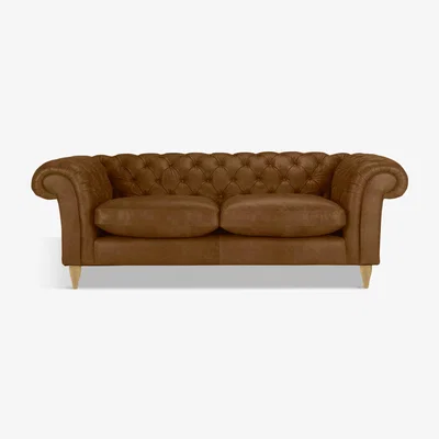 John Lewis John Lewis & Partners Cromwell Chesterfield Grand 4 Seater Leather Sofa, Light Leg, Demetra Light Tan