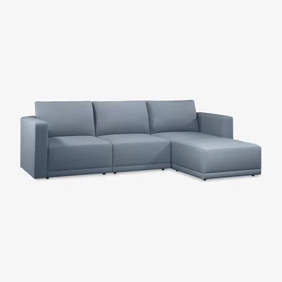 John Lewis John Lewis Bundle Bold Arm 4 Seater Chaise End Sofa, Light Leg, Fine Chenille Blue