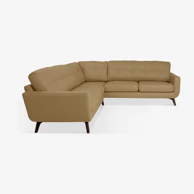 John Lewis John Lewis & Partners Barbican 5+ Seater Leather Corner Sofa, Dark Leg