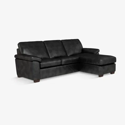 John Lewis John Lewis & Partners Camden RHF Storage Chaise End Leather Sofa Bed, Dark Leg