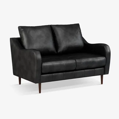 John Lewis John Lewis & Partners Harp High Back Small 2 Seater Leather Sofa, Dark Leg