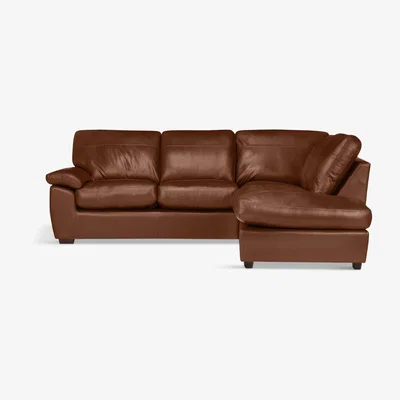 John Lewis John Lewis & Partners Camden 5+ Seater RHF Chaise Corner End Leather Sofa, Dark Leg