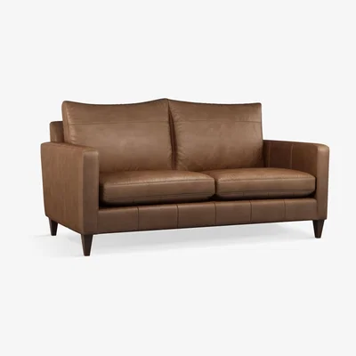 John Lewis John Lewis & Partners Bailey Medium 2 Seater Leather Sofa, Dark Leg, Sellvagio Cognac