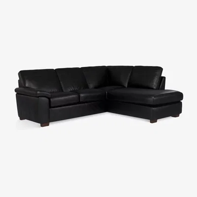 John Lewis John Lewis & Partners Camden 5+ Seater RHF Chaise Corner End Leather Sofa, Dark Leg